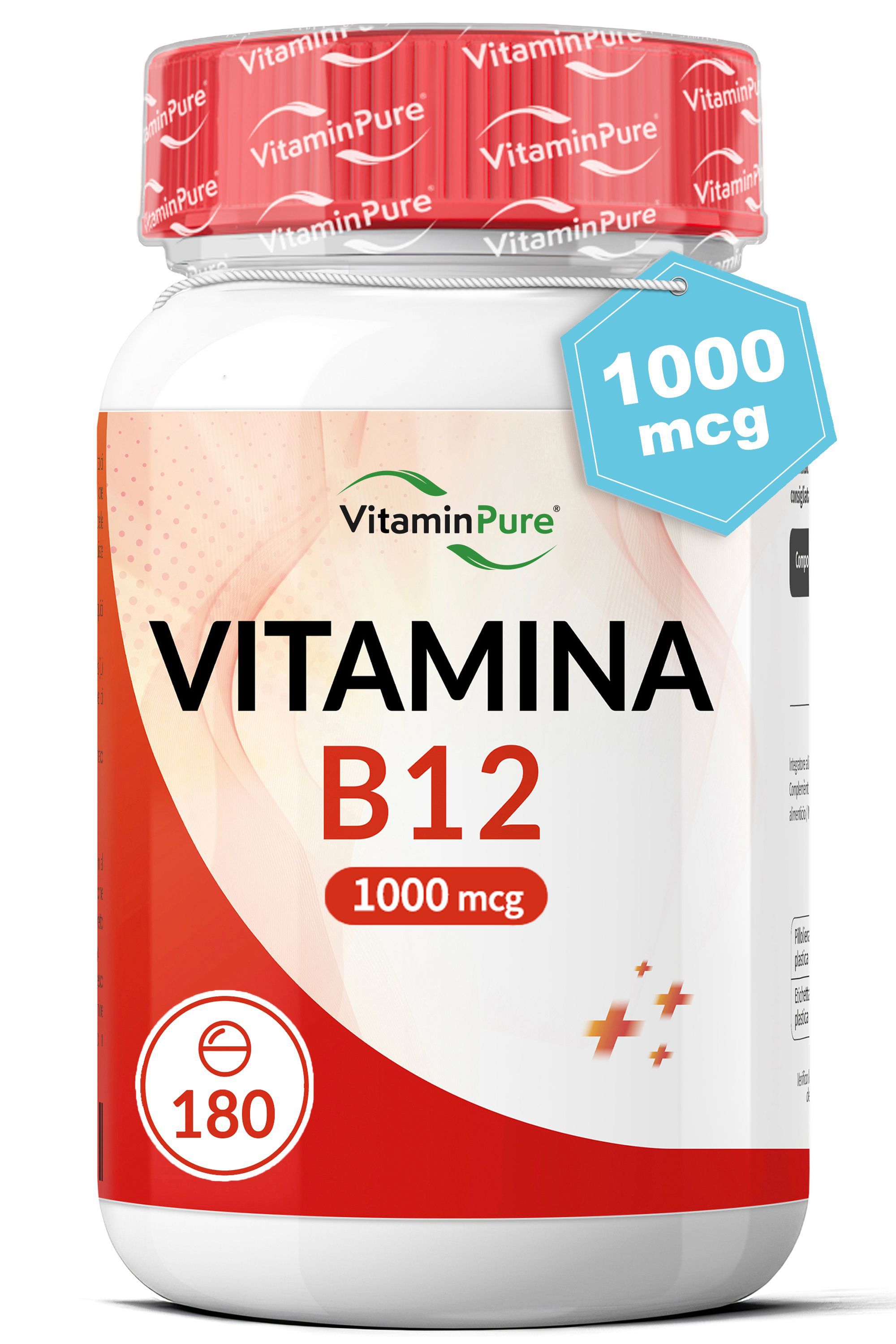 Vitamina B12 1000 mcg Alto Dosaggio per Energia e Sistema Nervoso, VitaminPure®