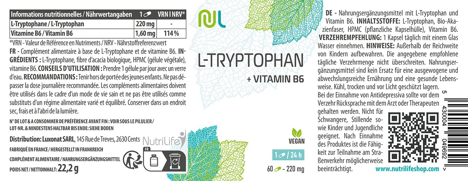 NutriLife L-Tryptophan - Schlaf - Gelassenheit - vegan