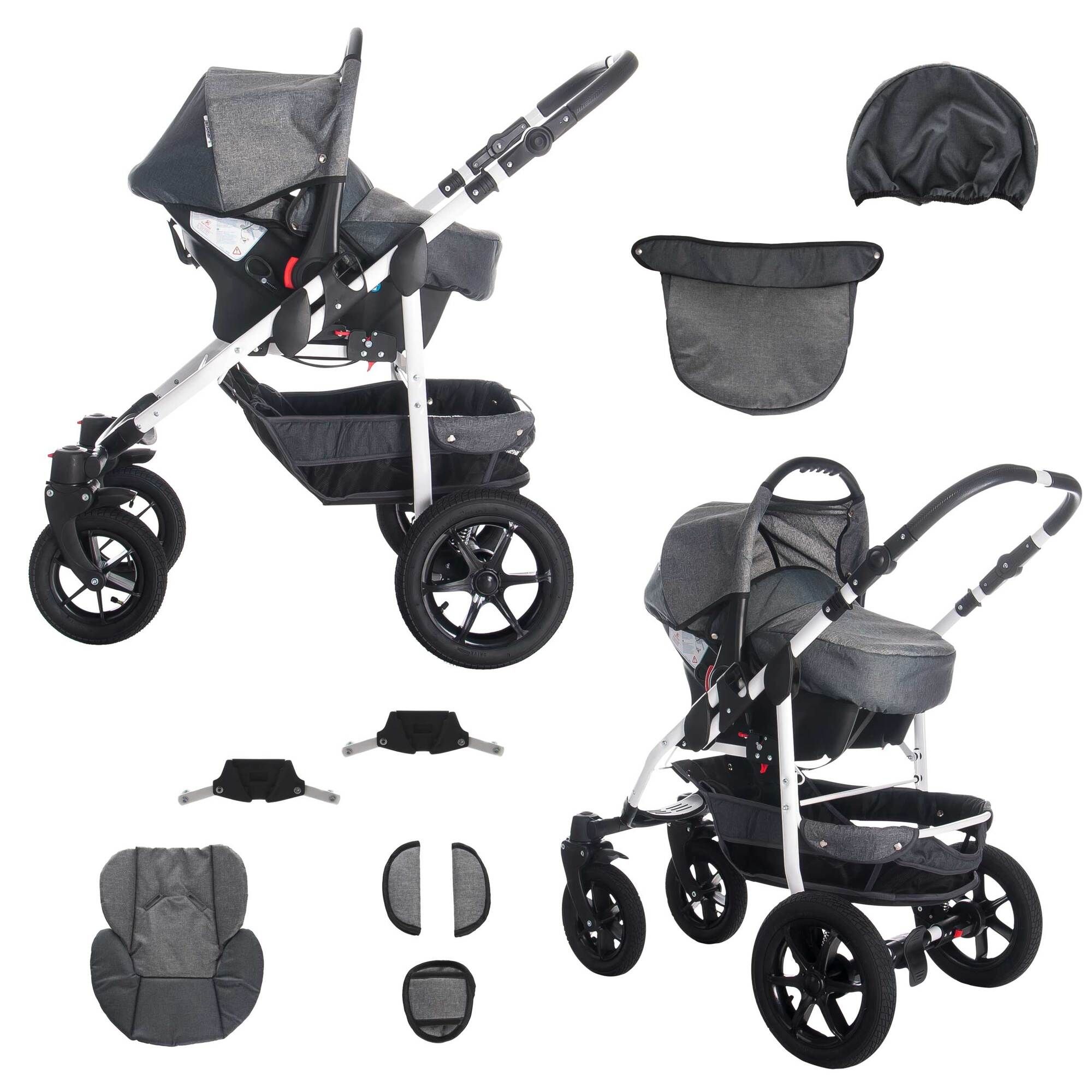 Bebebi Sidney 3 in 1 Kinderwagen Set Luftreifen, Melbourne (Leinen)
