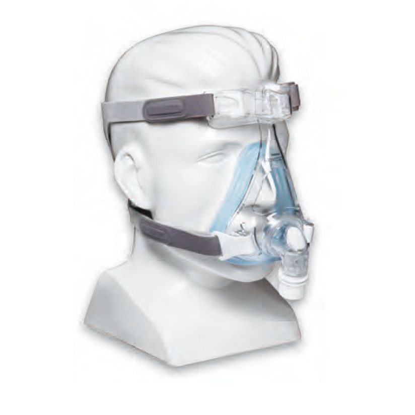 Philips CPAP Maske Amara Gel Full: Mund-Nasenmaske auf Schaufensterkopf.
