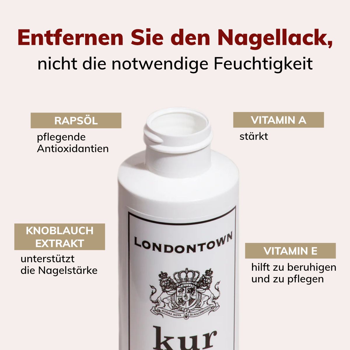LONDONTOWN Kur Strengthening Lacquer Remover Stärkender Nagellackentferner
