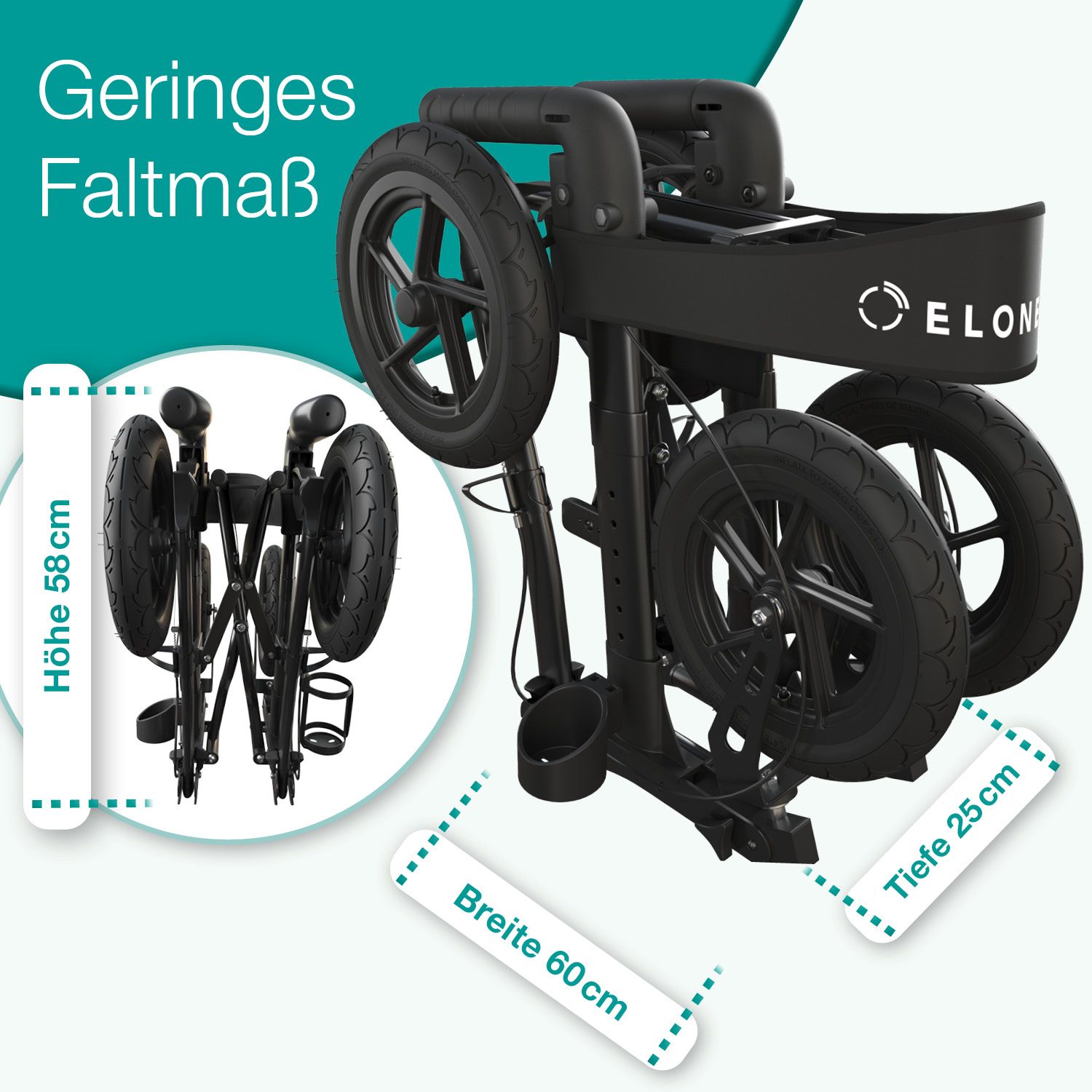 ELONEO Outdoor Rollator mit Luftbereifung