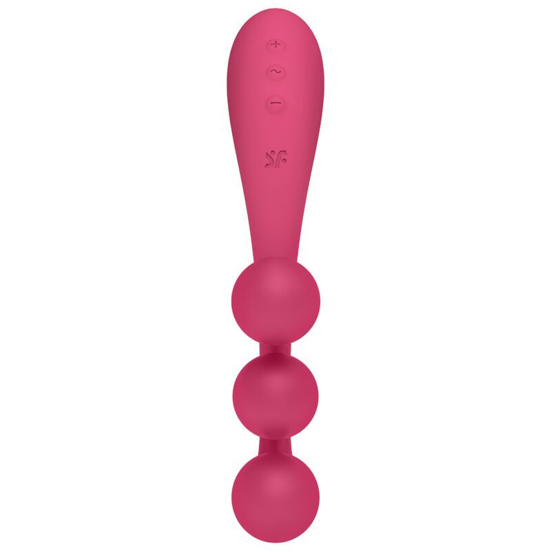 Rosa Vibrator mit drei Kugeln und einem länglichen Griff. SF-Logo und Bedienelemente am Griff.