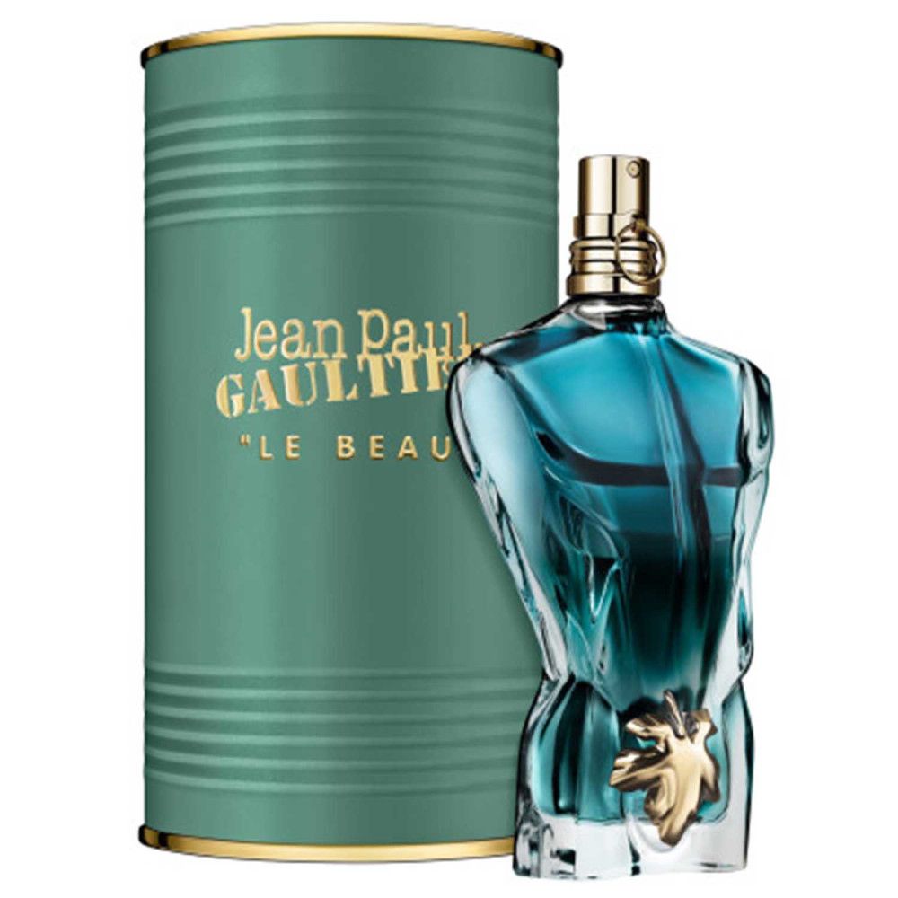 Jean Paul Gaultier "Le Beau" Flakon in Form eines männlichen Torsos, mit Dose. Goldfarbene Details.