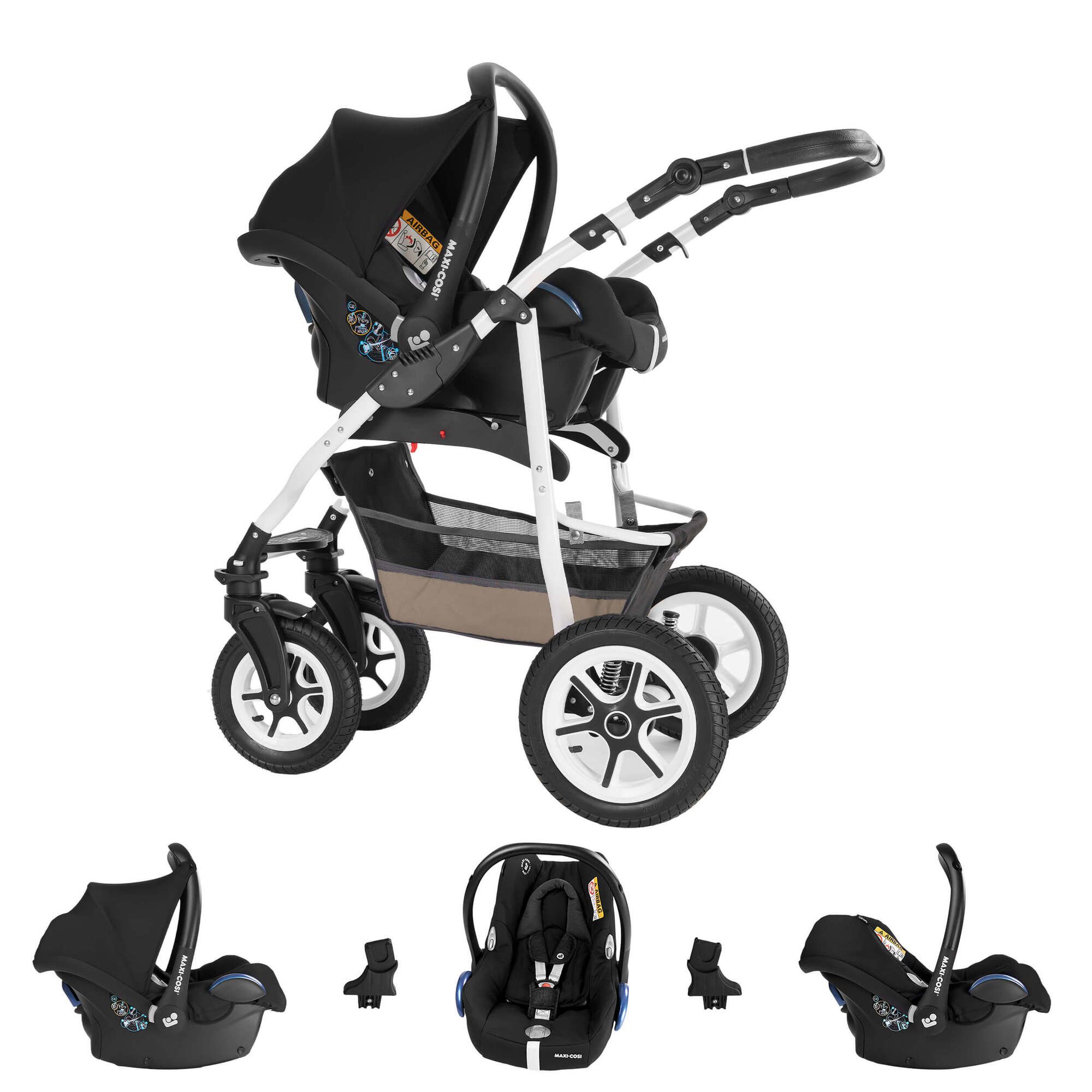 Bebebi Bellami 3 in 1 Kinderwagen Set mit Original Maxi Cosi, Luft Bellataupe