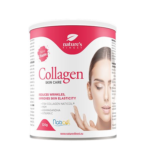 Weißes Kollagen-SkinCare-Produkt. Roter Deckel mit Logo und Text. 120g. Reduziert Falten, verbessert die Hautelastizität.