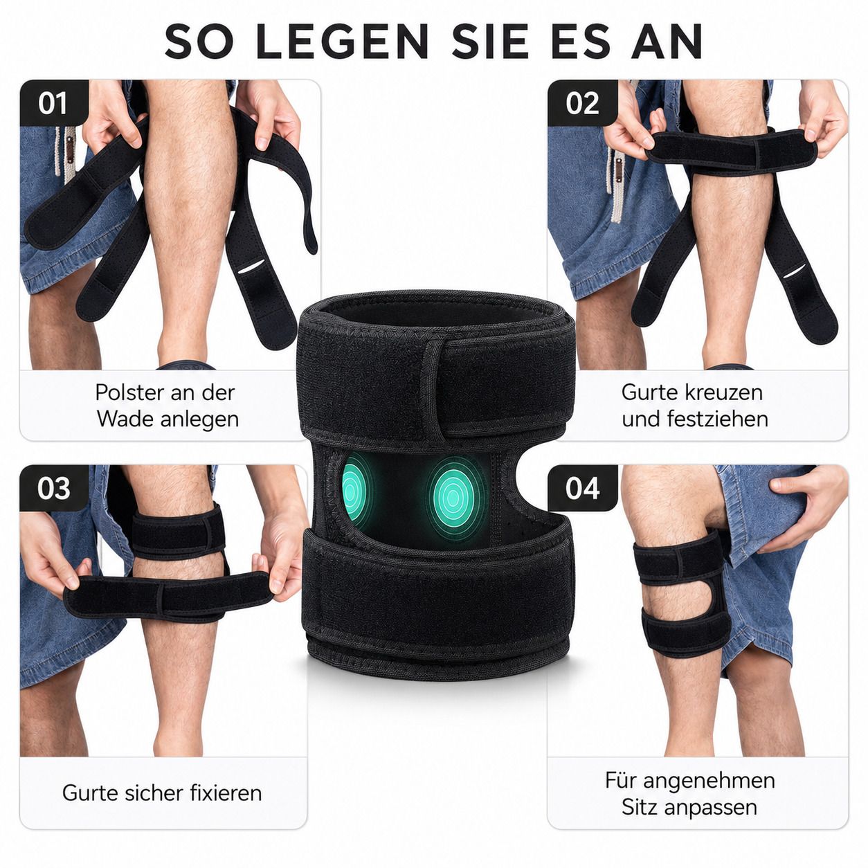COOL-i Waden Kompressionsbandage, verstellbar, mit Polstern & Anti Rutsch für Sport & Alltag