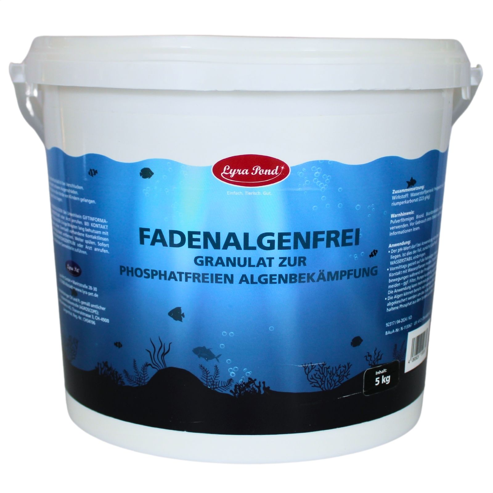 Lyra Pond Fadenalgenfrei Granulat Eimer mit Detailinformationen.