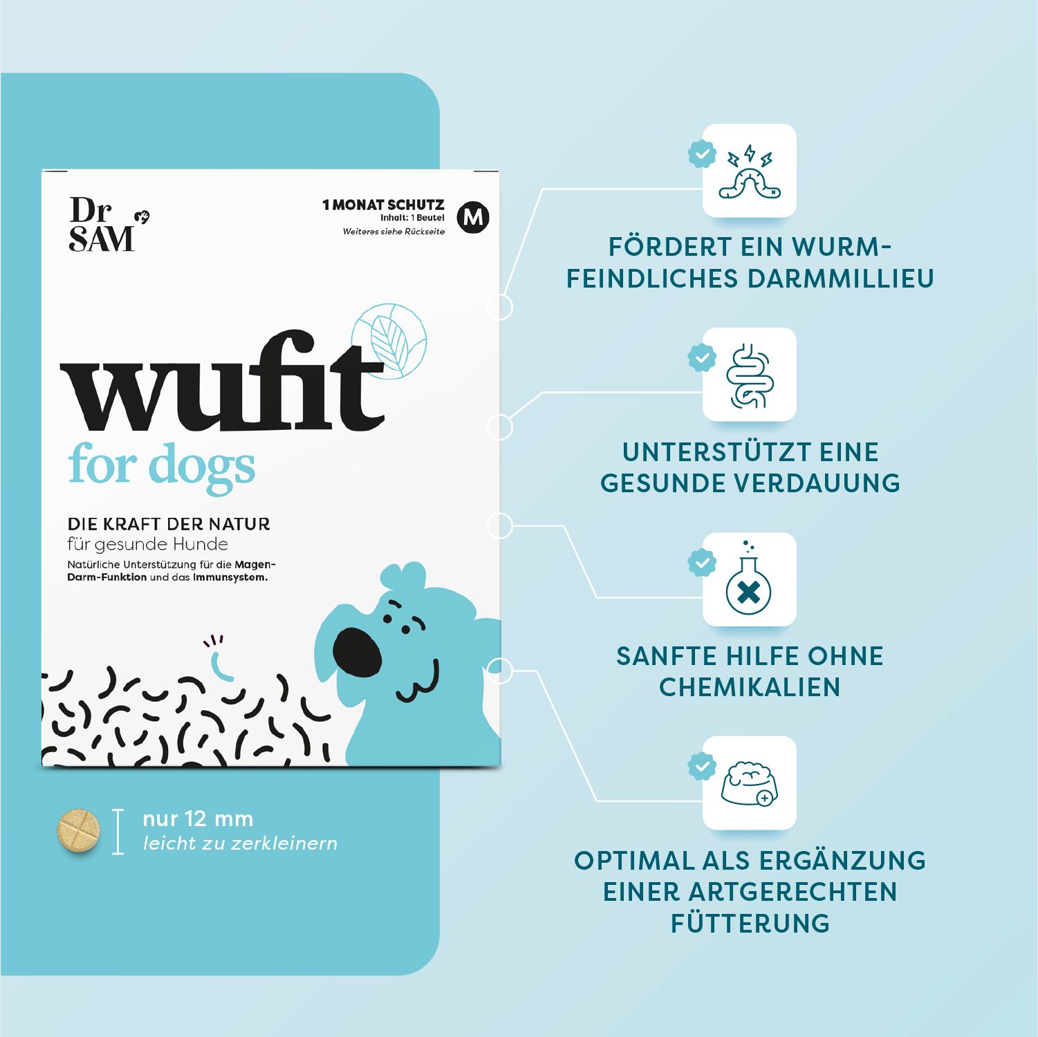 Dr.SAM Wufit Dog S - Unterstützung der Magen&Darm Funktion nach einem Wurmbefall 1 St Tabletten