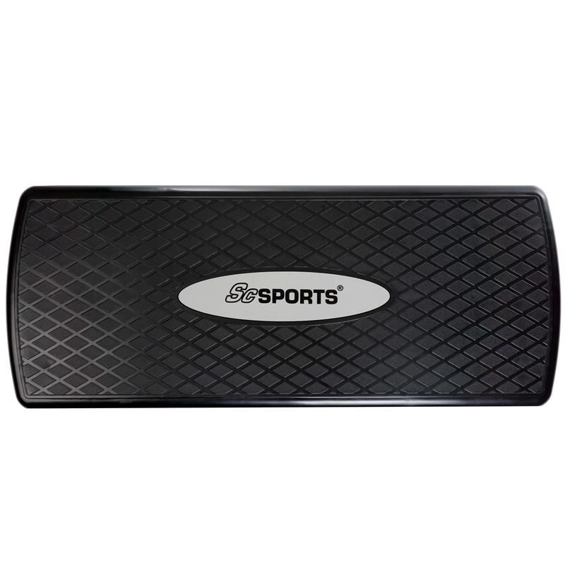 Schwarzer Stepper mit grauem und rotem Akzent. ScSPORTS® Logo auf der Oberfläche. Draufsicht.