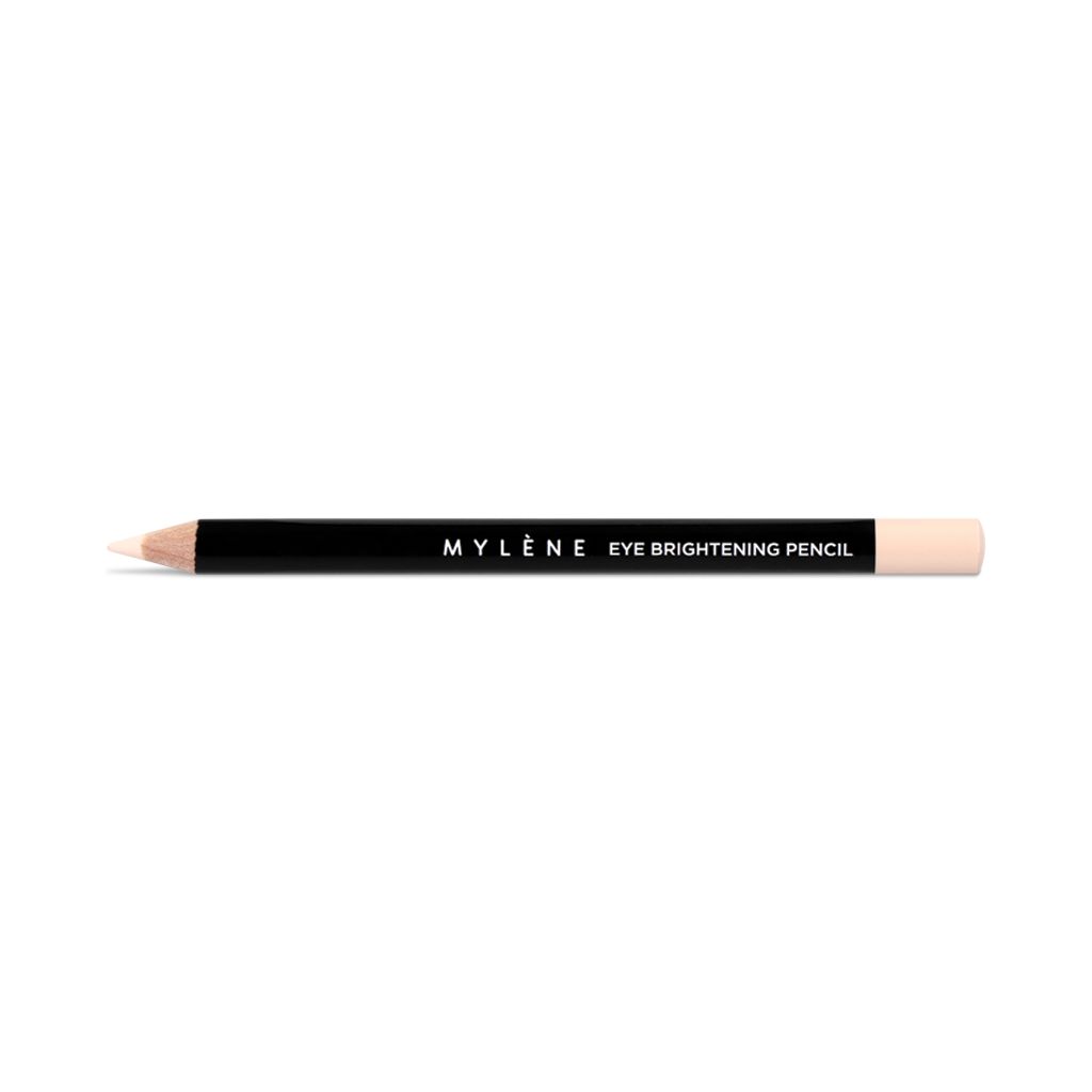 Weißer Stift mit schwarzem Schaft. Aufschrift: MYLÈNE EYE BRIGHTENING PENCIL.