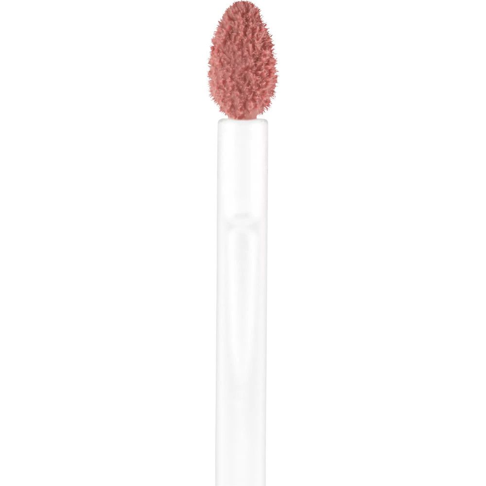 Applikator für Lipgloss. Weißer Stiel mit rosafarbenem, flockigem Applikator. Detailaufnahme.