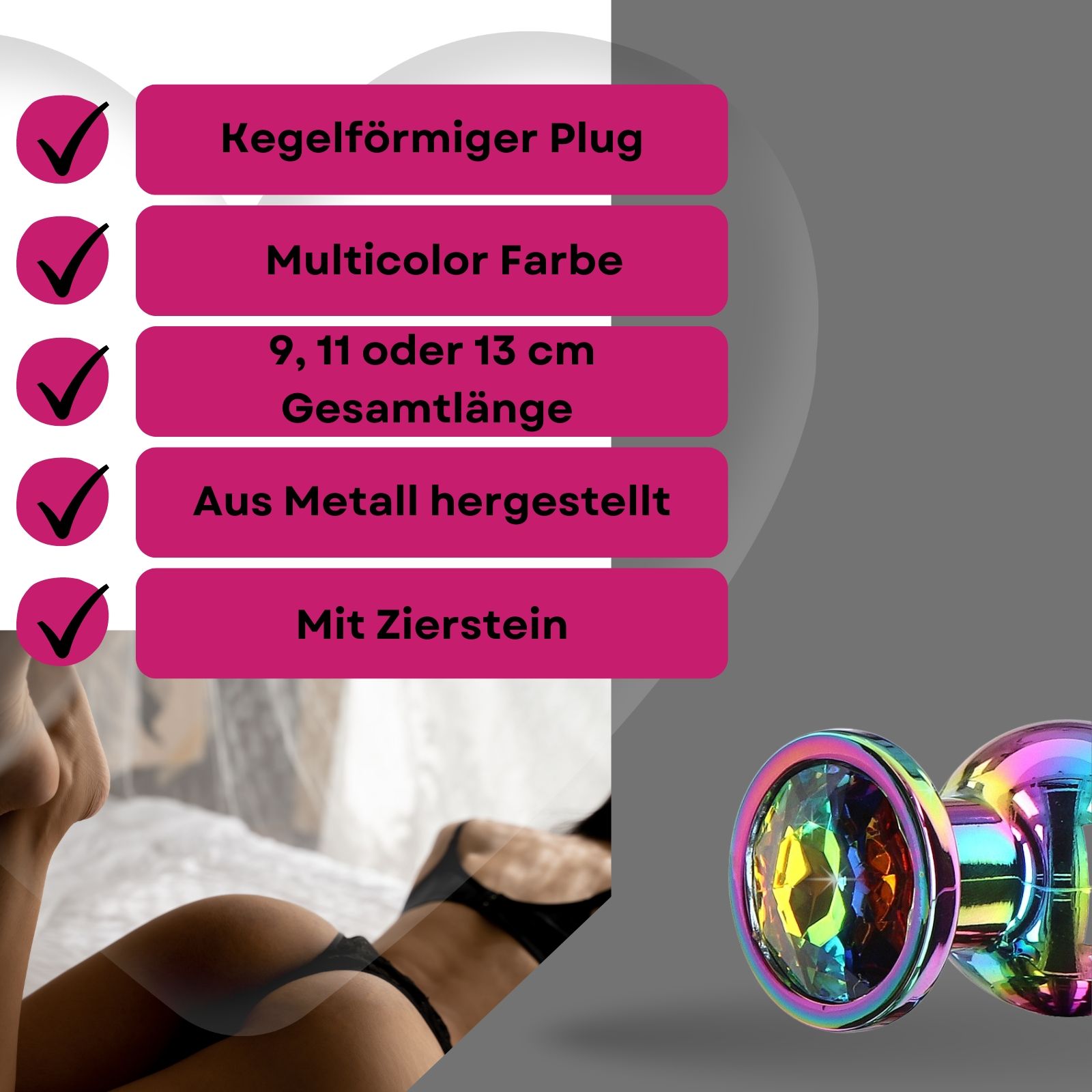 Lovelyness - Multicolor Analplug mit Kegel und Zierstein