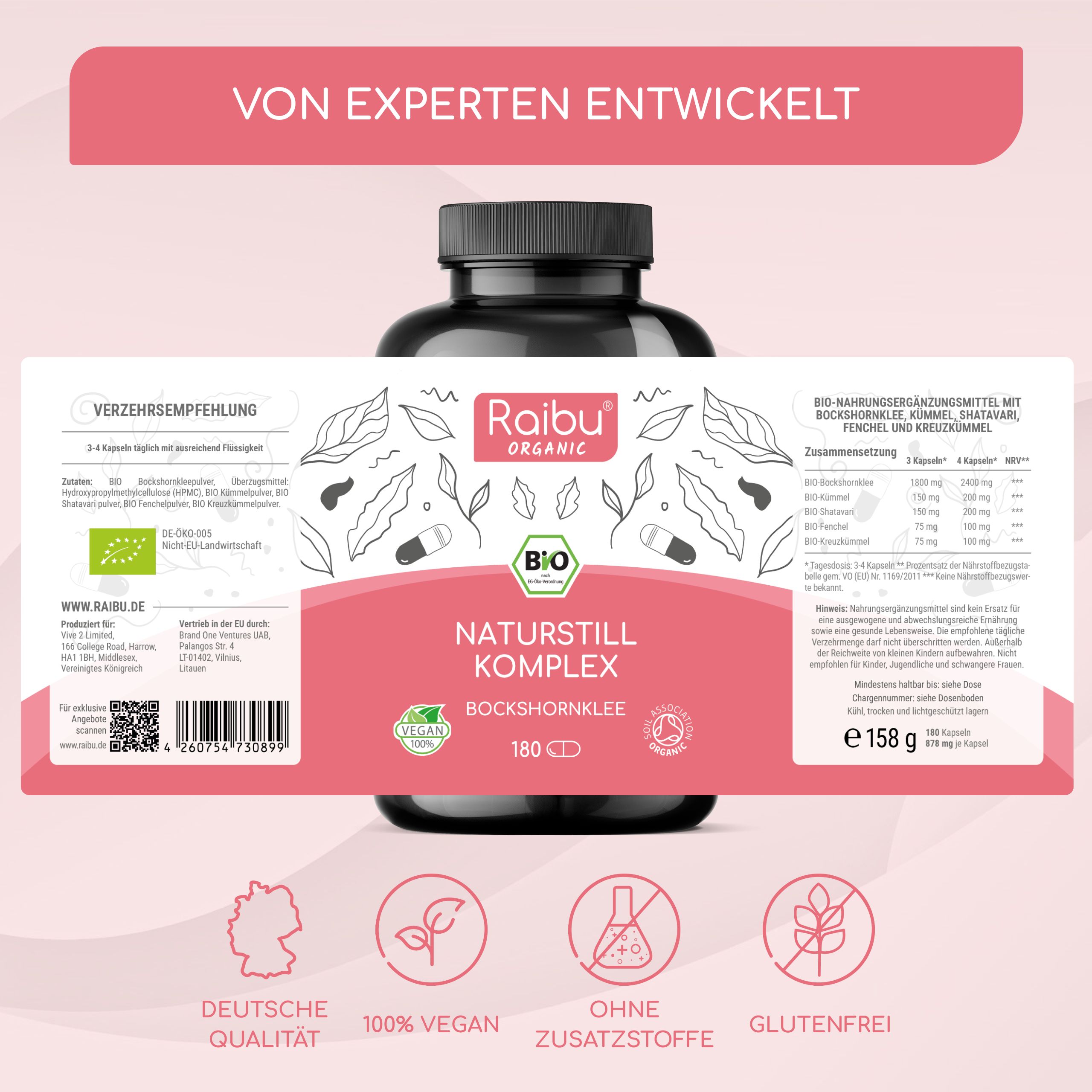 BIO Bockshornklee Kapseln - Naturstill Komplex für stillende Mütter - RAIBU