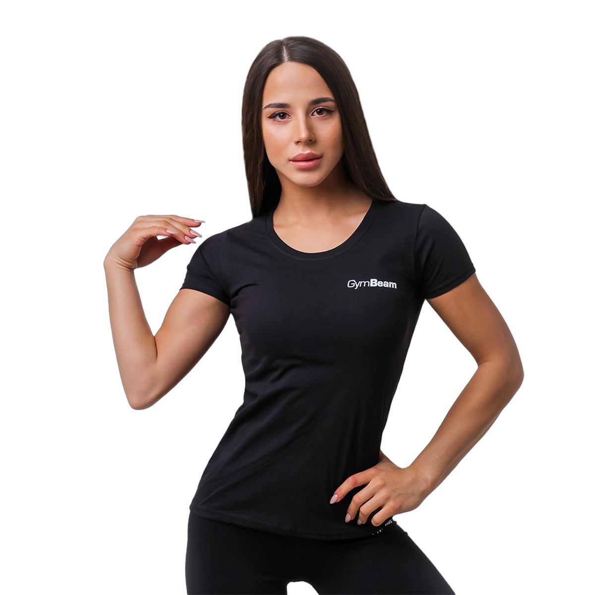 GymBeam T-Shirt Damen Slim Kurzarm mit rundem Ausschnitt Black