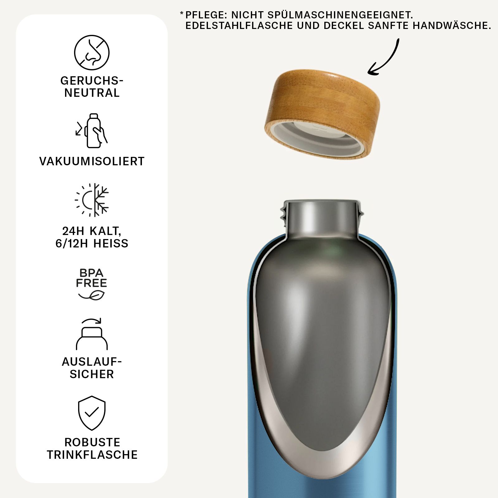 waterdrop® Starter Set Steel – 600ml Thermoflasche + 18 Würfel – Vitamine, vegan, zuckerfrei