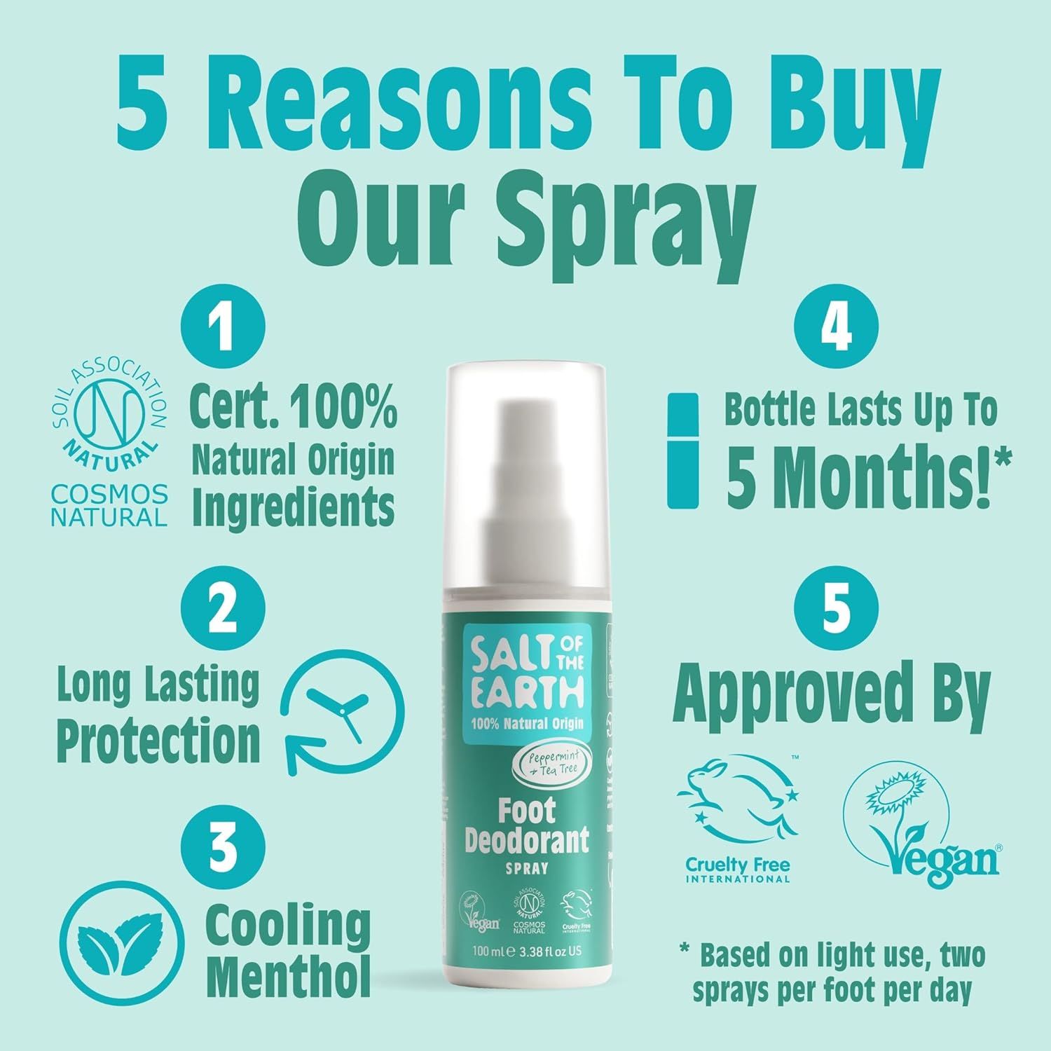 Salt of the Earth natürliches Fußdeodorant-Spray, kühlendes Menthol