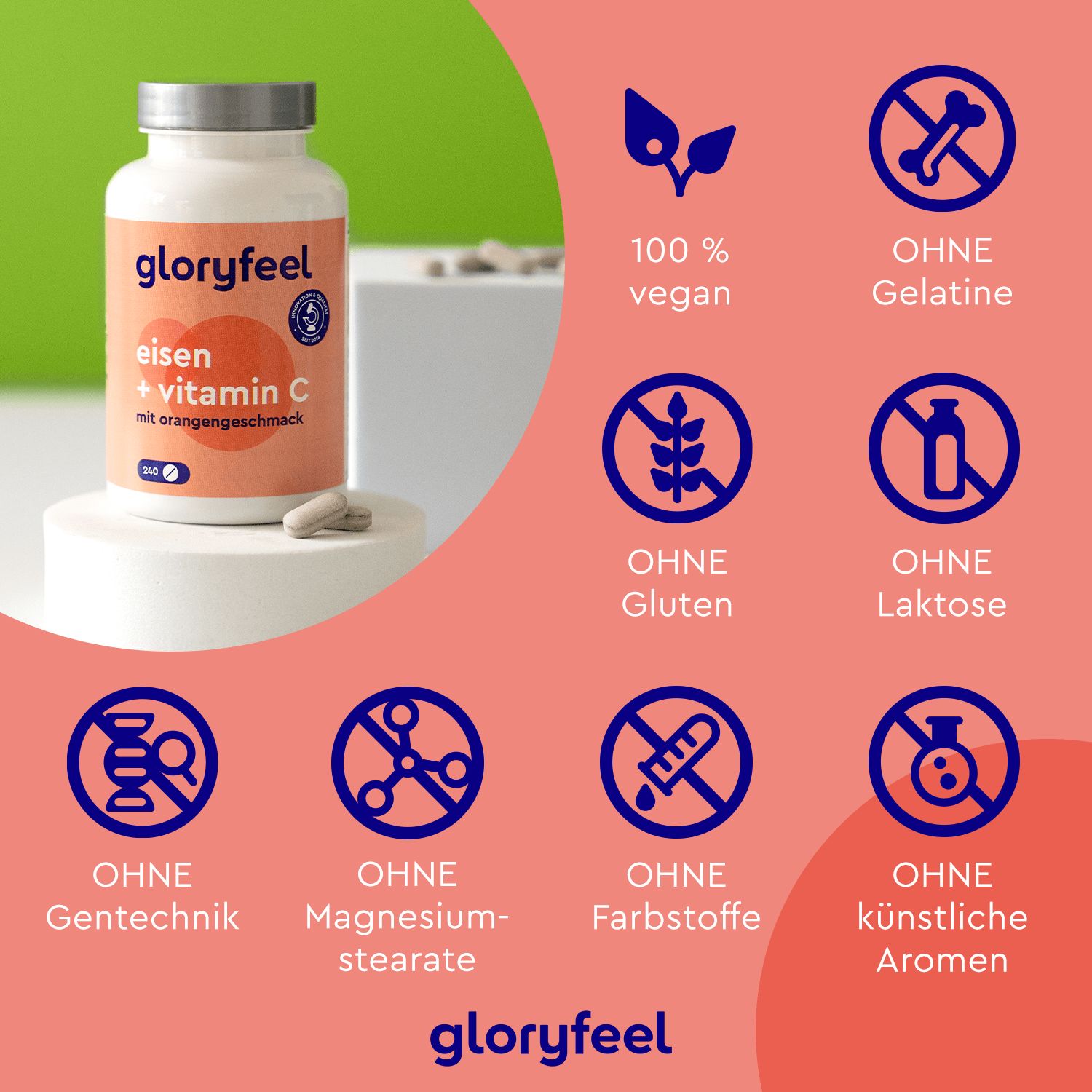 gloryfeel® Eisen + Vitamin C Kapseln