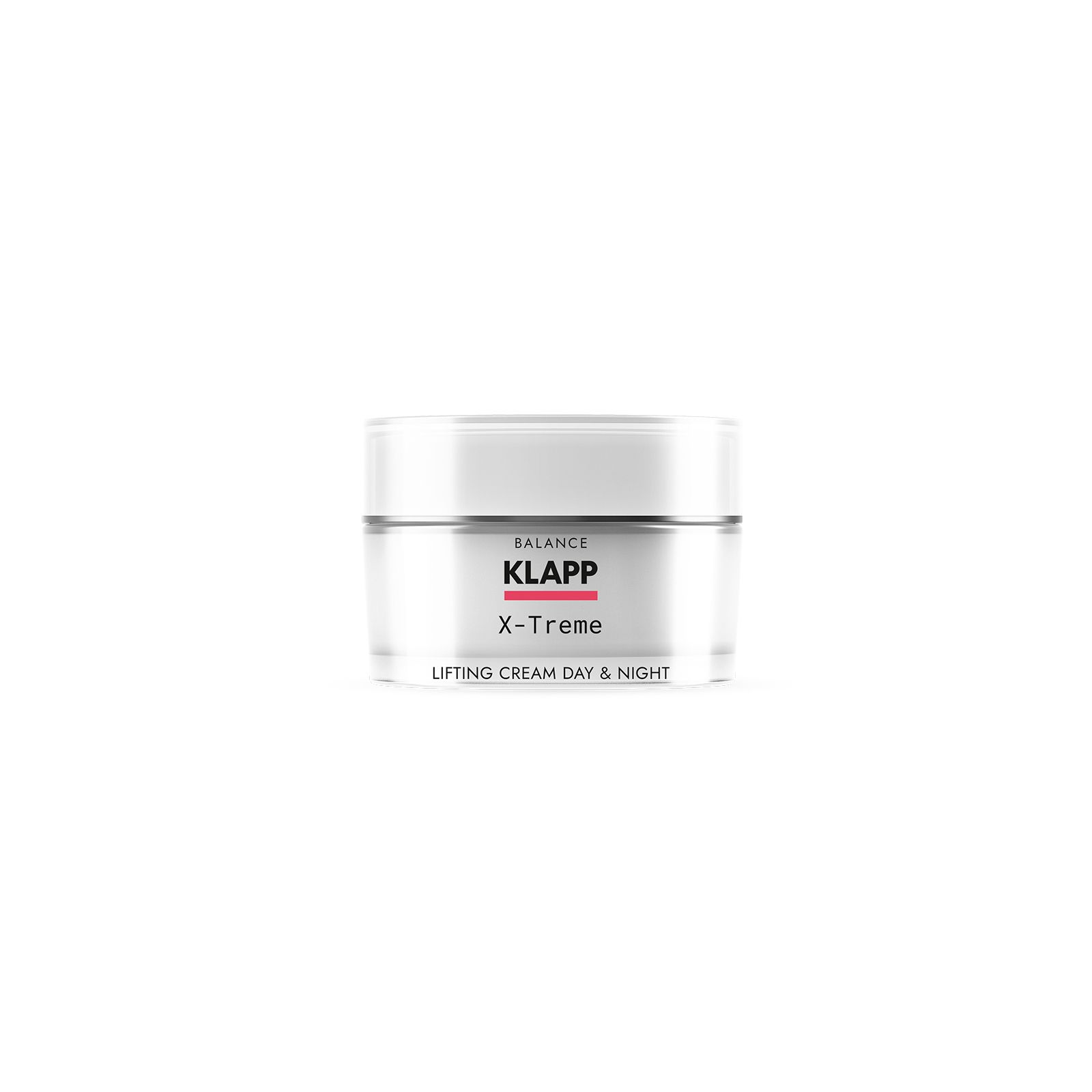 Weißer Tiegel mit Produktaufschrift: KLAPP, X-Treme, Lifting Cream Day & Night.