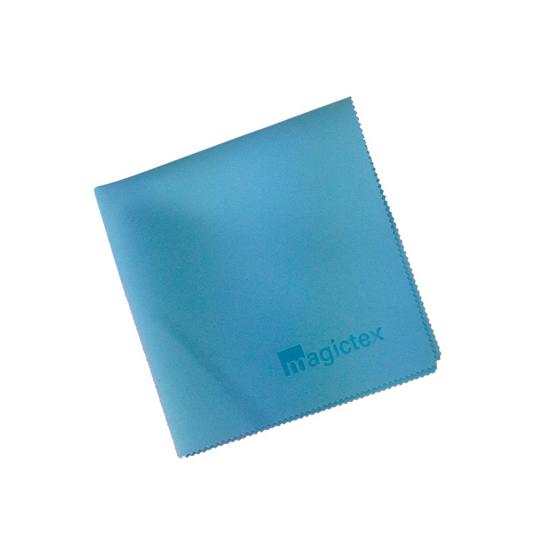 Blaues Reinigungstuch mit gezacktem Rand. Auf dem Tuch ist der Schriftzug "magictex" zu sehen.