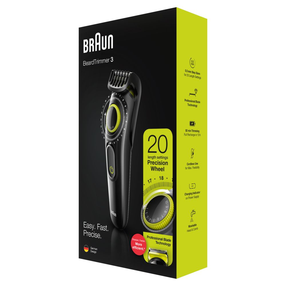 Braun - Trimmer fürs Gesicht "BeardTrimmer BT3221" in Schwarz/Grün