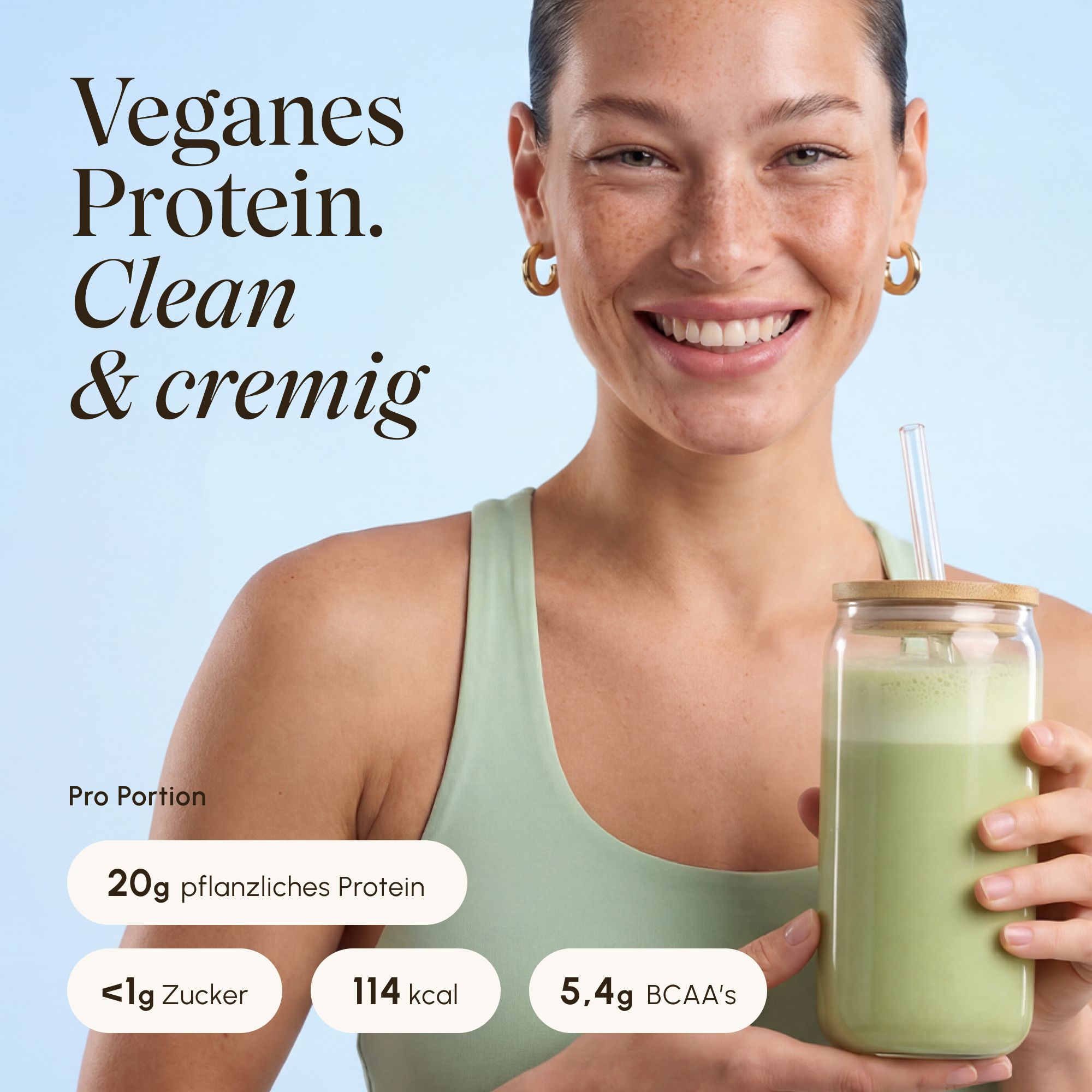 VETAIN Proteinpulver Vegan - Matcha Latte - 19g Eiweiß & 90mg Koffein - Ohne Zuckerzusatz - 100% Bio
