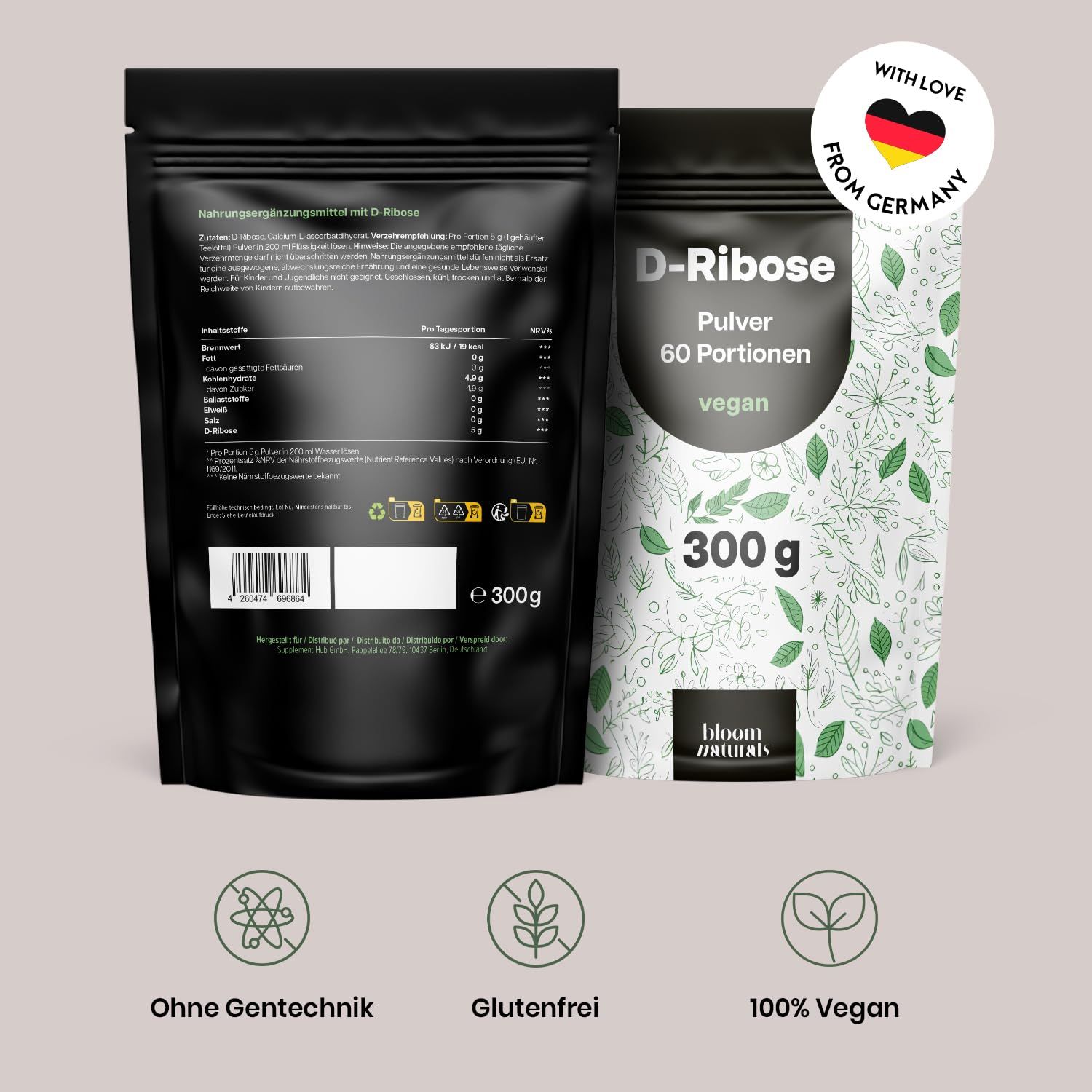 Bloom Naturals D-Ribose Pulver