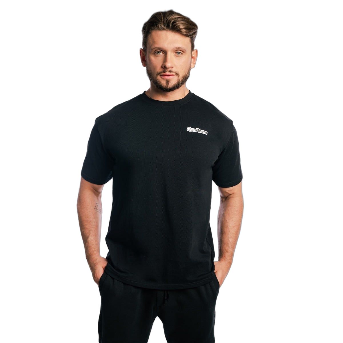 GymBeam T-Shirt Herren Oversized Kurzarm aus Baumwolle in Schwarz