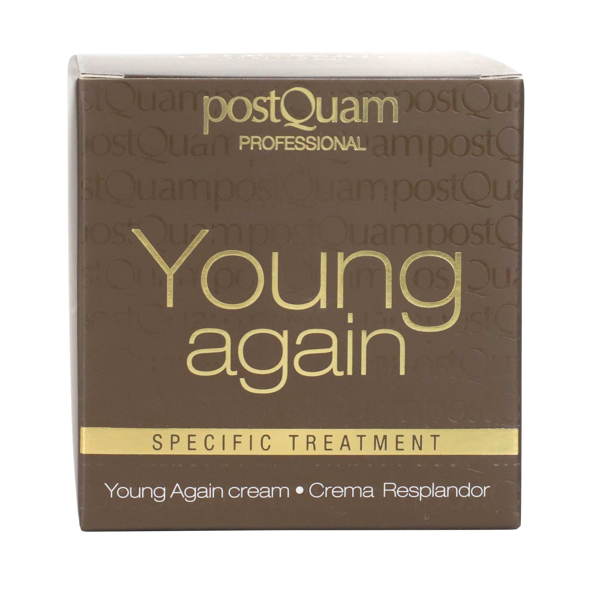 Braune Verpackung mit goldfarbener Aufschrift: Young again, Specific Treatment. Marke: Postquam.