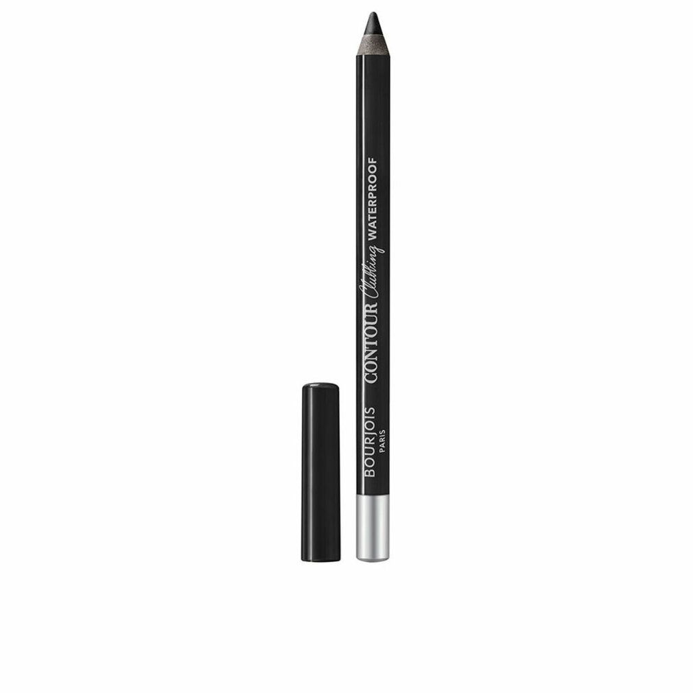 Schwarzer Eyeliner-Stift mit abgenommener Kappe. Silberne Spitze, schwarzer Schaft. Schriftzug.