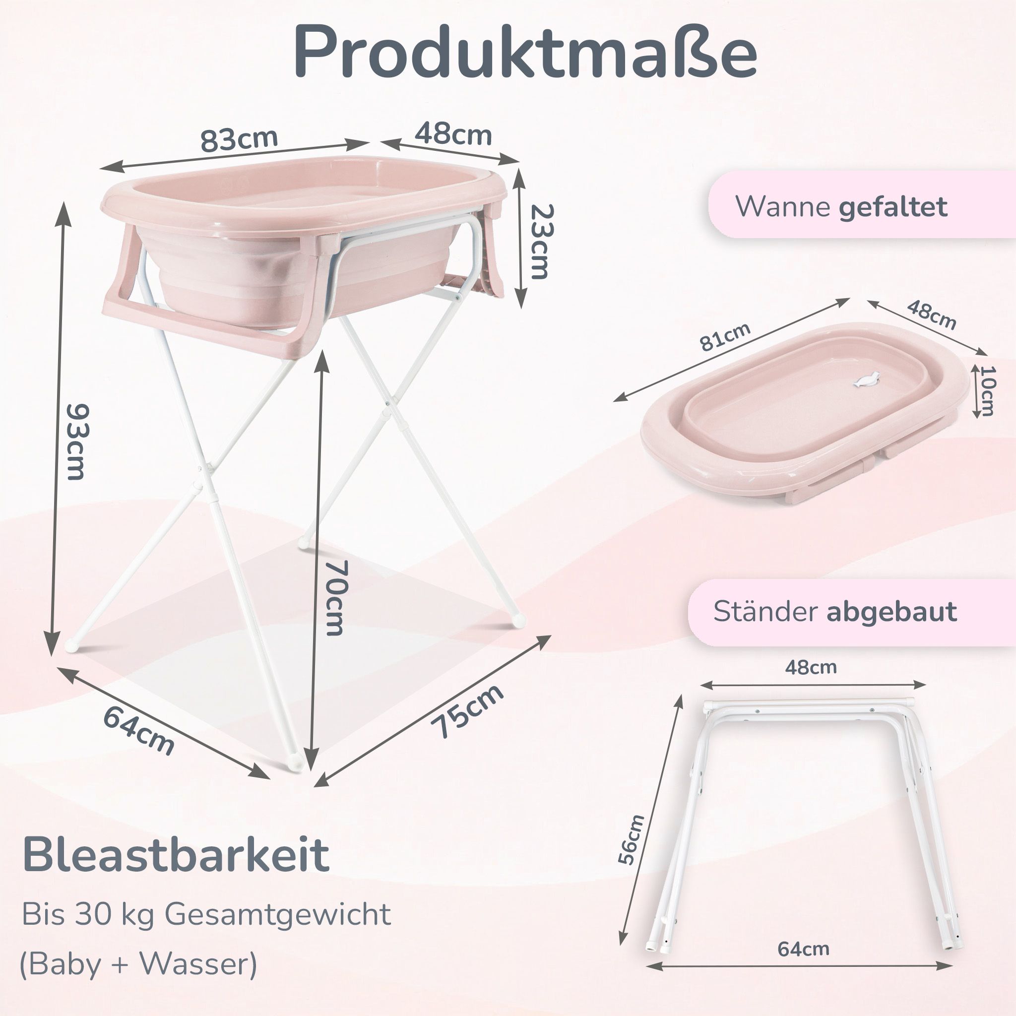 Baby Badewanne faltbar mit Ständer - Babywanne + Ständer + Abflussschlauch + Thermometer