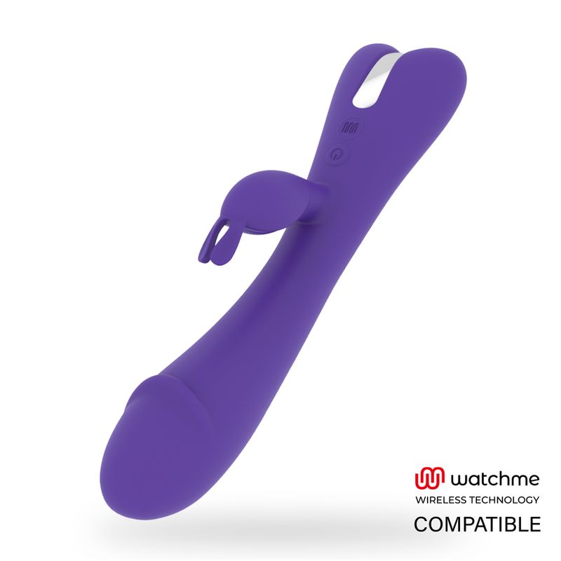 Violetter Stimulator mit Hasenform. Watchme Wireless Technology kompatibel.