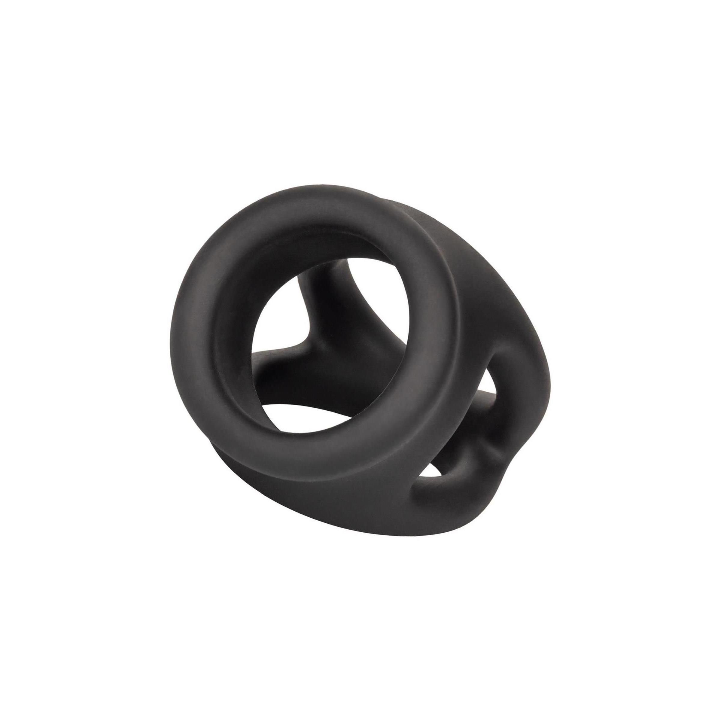 Schwarzer, doppelter Cage-Ring. Zwei Ringe sind durch einen Mittelsteg verbunden. Aus Silikon.