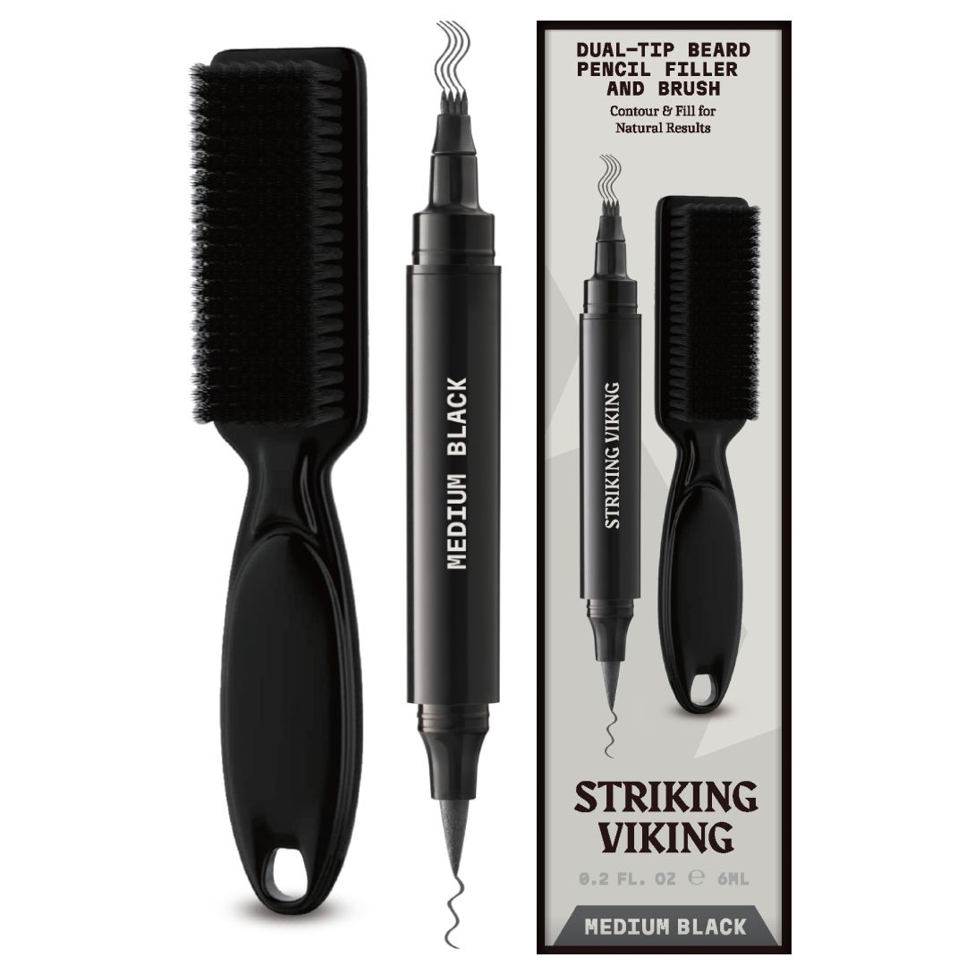 Striking Viking Penna e Spazzola Riempitiva per Barba - Matita a Doppia Punta - Colore Nero Medio