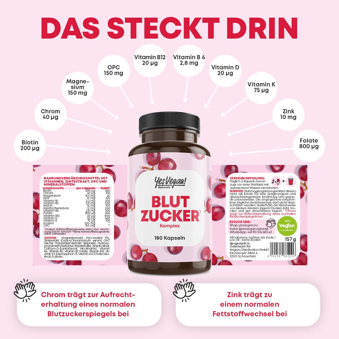 Yes Vegan Naturals Blutzucker Glukose Komplex Kapseln