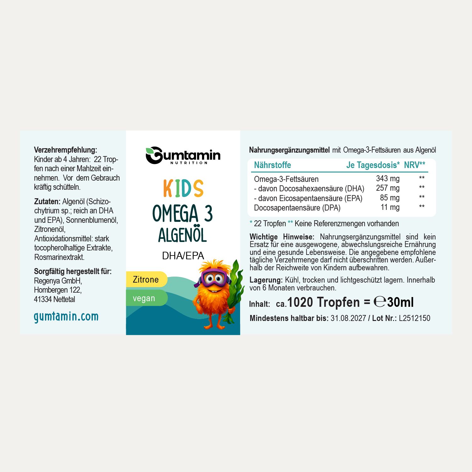 Gumtamin Kinder Omega 3 Algenöl
