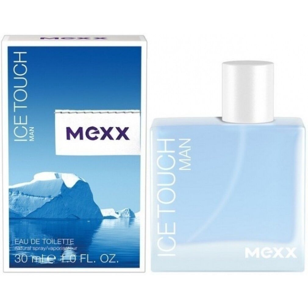 Flakon und Schachtel. Flakon mit silbernem Deckel, blauem Inhalt. Schachtel mit Logo und Produktnamen. Text: Eau de Toilette.