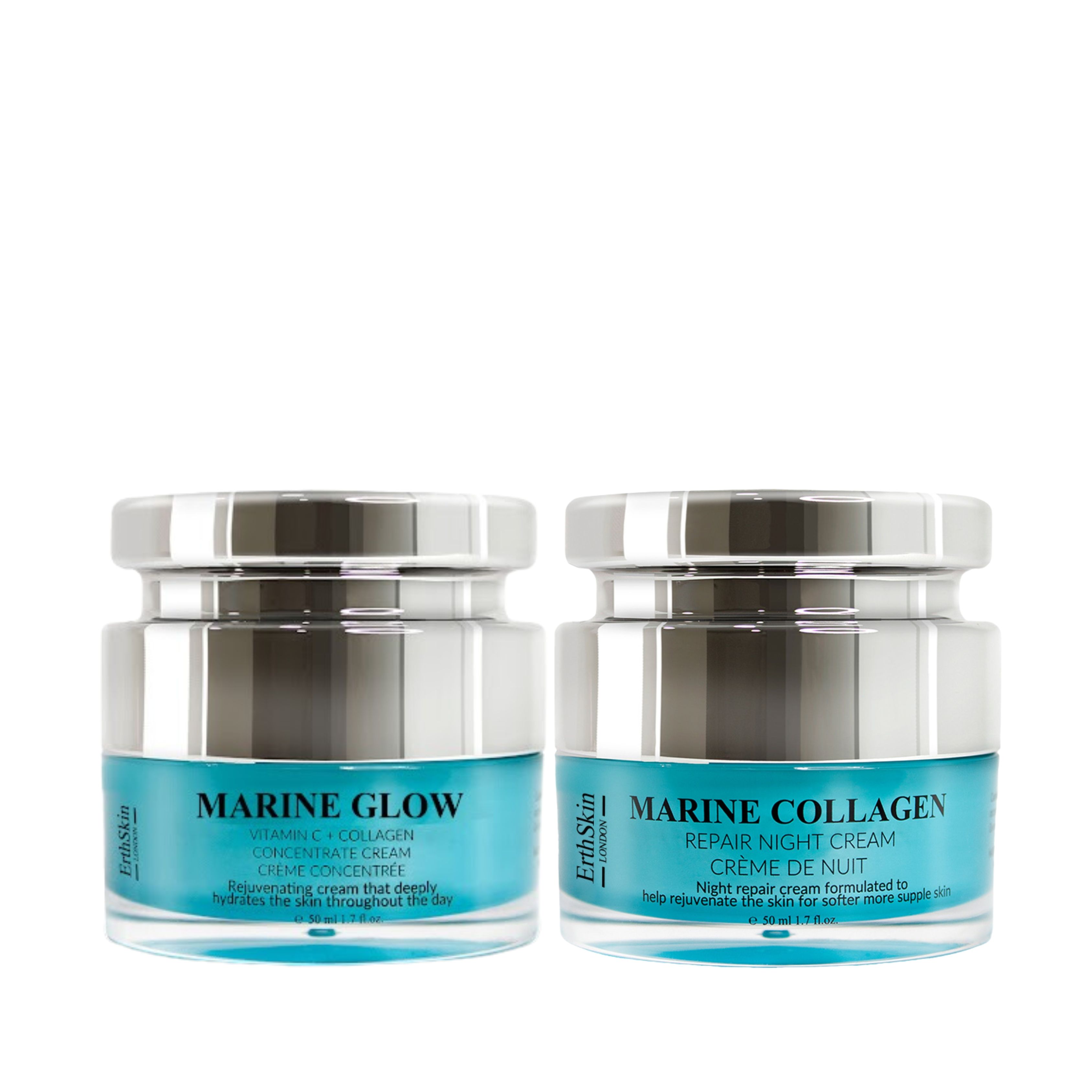 ErthSkin London Marine Glow + Vitamin C-Konzentratcreme   Meereskollagen-Nachtcreme set