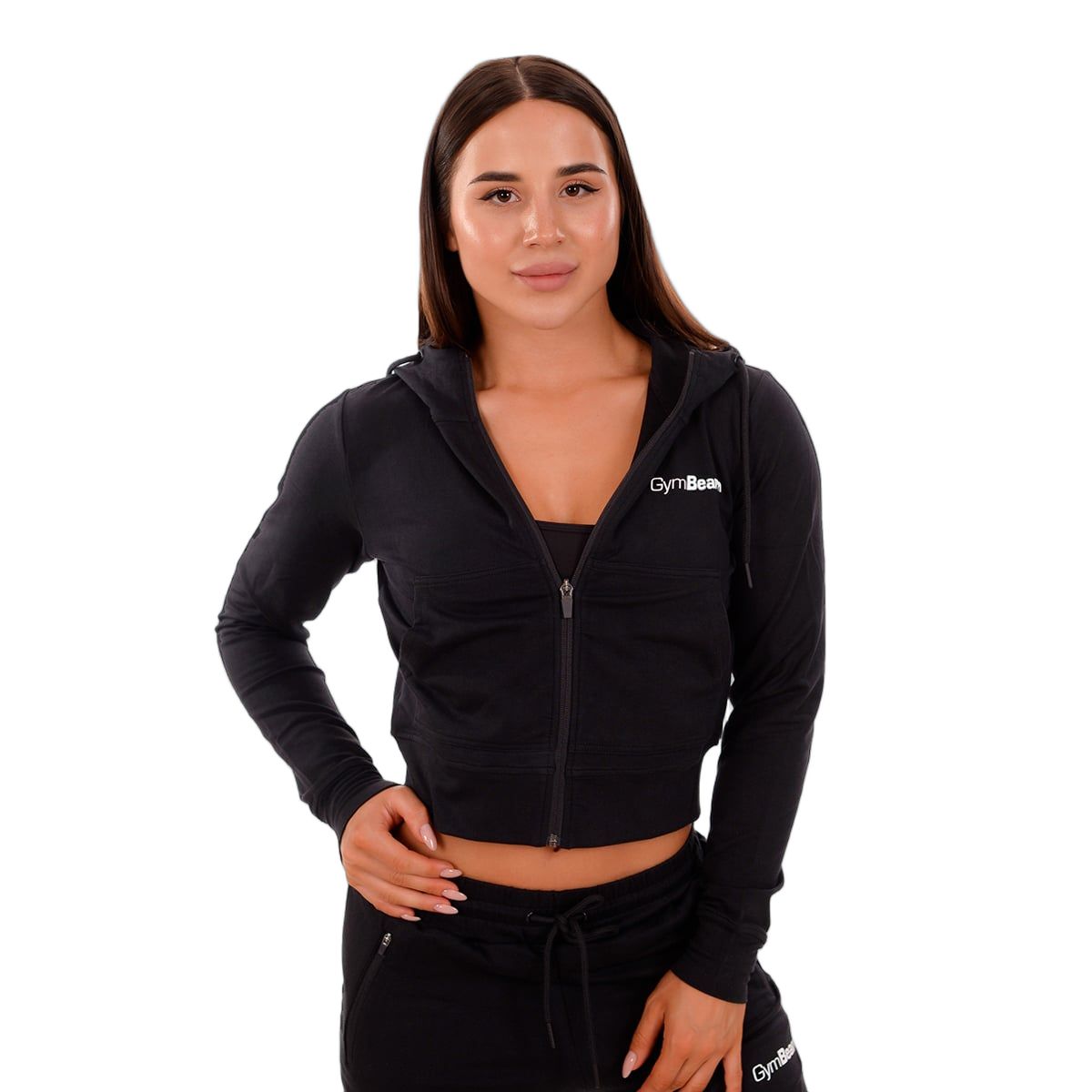 GymBeam Hoodie Damen slim cropped mit Reißverschluss in Black 1 St