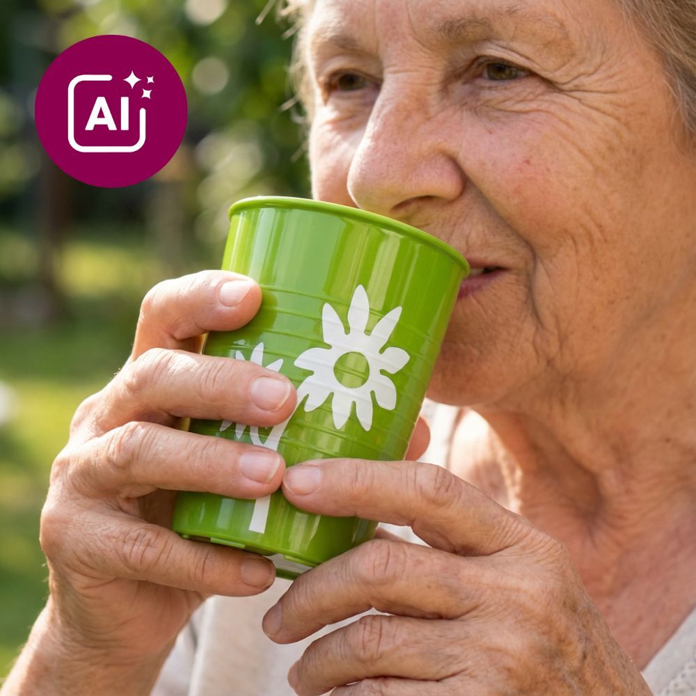 ORNAMIN Becher mit Antirutsch-Trick Blume weiß
