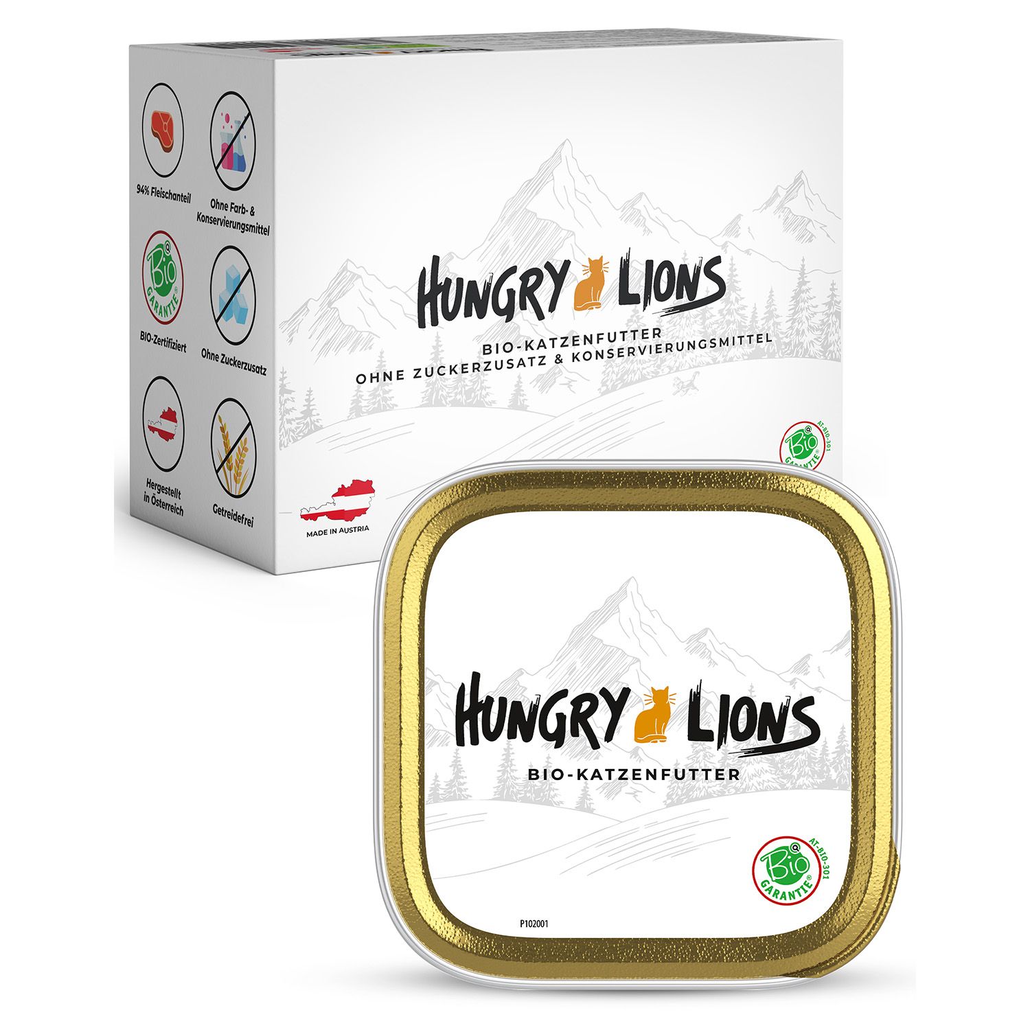 Hungry Lions BIO Katzenfutter Rind Paté – Nassfutter für Katzen, 94 % Fleischanteil, getreidefrei 10x100 g Schale