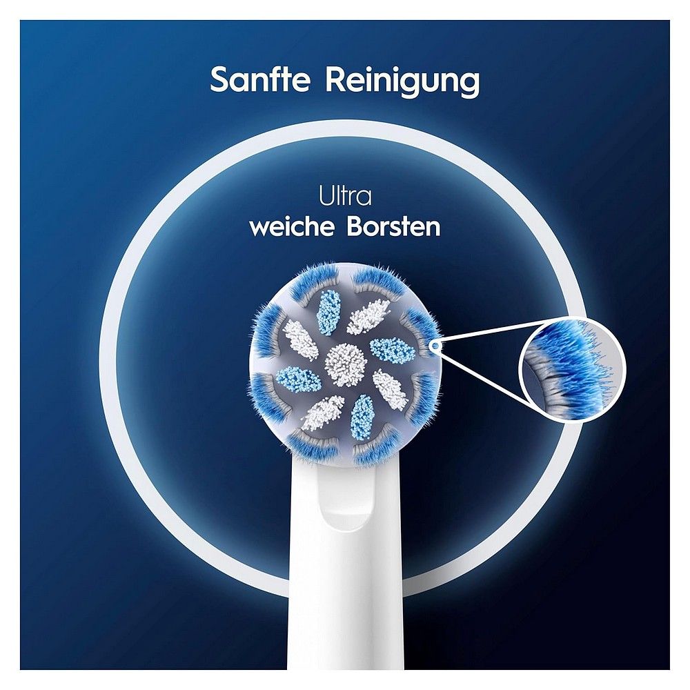 Sanfte Reinigung mit ultraweichen Borsten der Oral-B Sensitive Clean Aufsteckbürste.