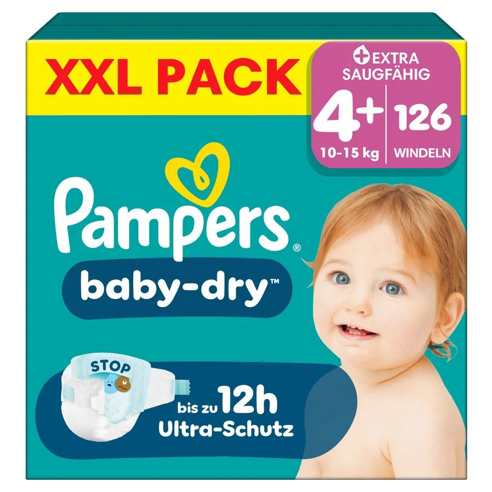 Pampers Baby Dry Gr. 4+ Maxi Plus 10-15kg Windeln XXL Pack 126 St