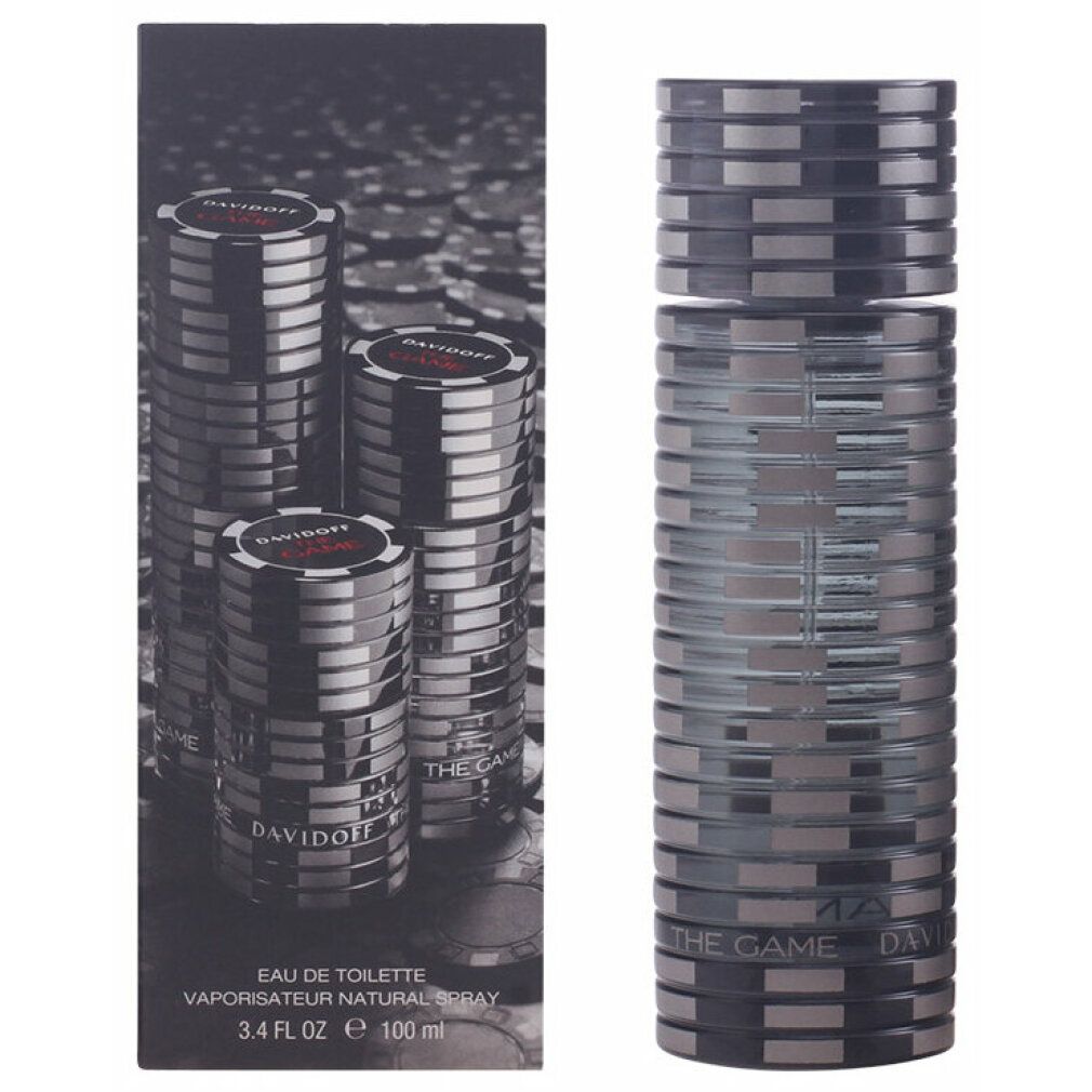 Davidoff The Game Flakon und Verpackung. Schwarze Verpackung mit Produktnamen.