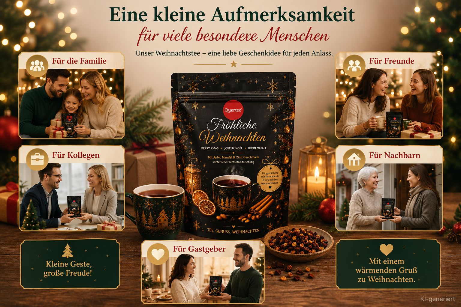 Quertee® - Weihnachtstee „Fröhliche Weihnachten“ – Früchtetee mit Apfel, Mandel & Zimt Geschmack