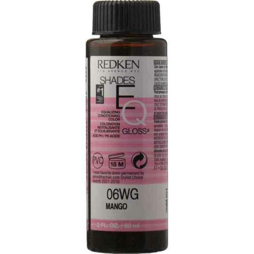 Redken Shades EQ Gloss 06WG Mango, 60ml. Braune Flasche mit schwarzem Deckel.