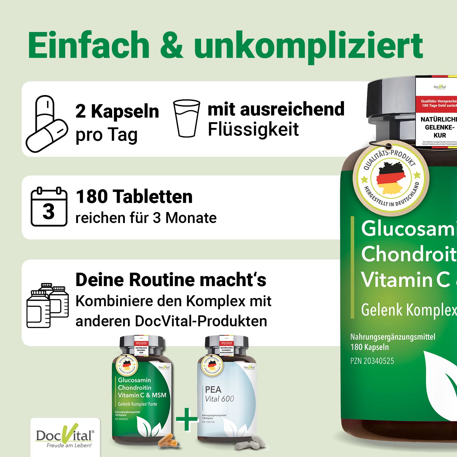 DocVital® Glucosamin Chondroitin MSM Kapseln hochdosiert - Gelenkkapseln mit Kurkuma