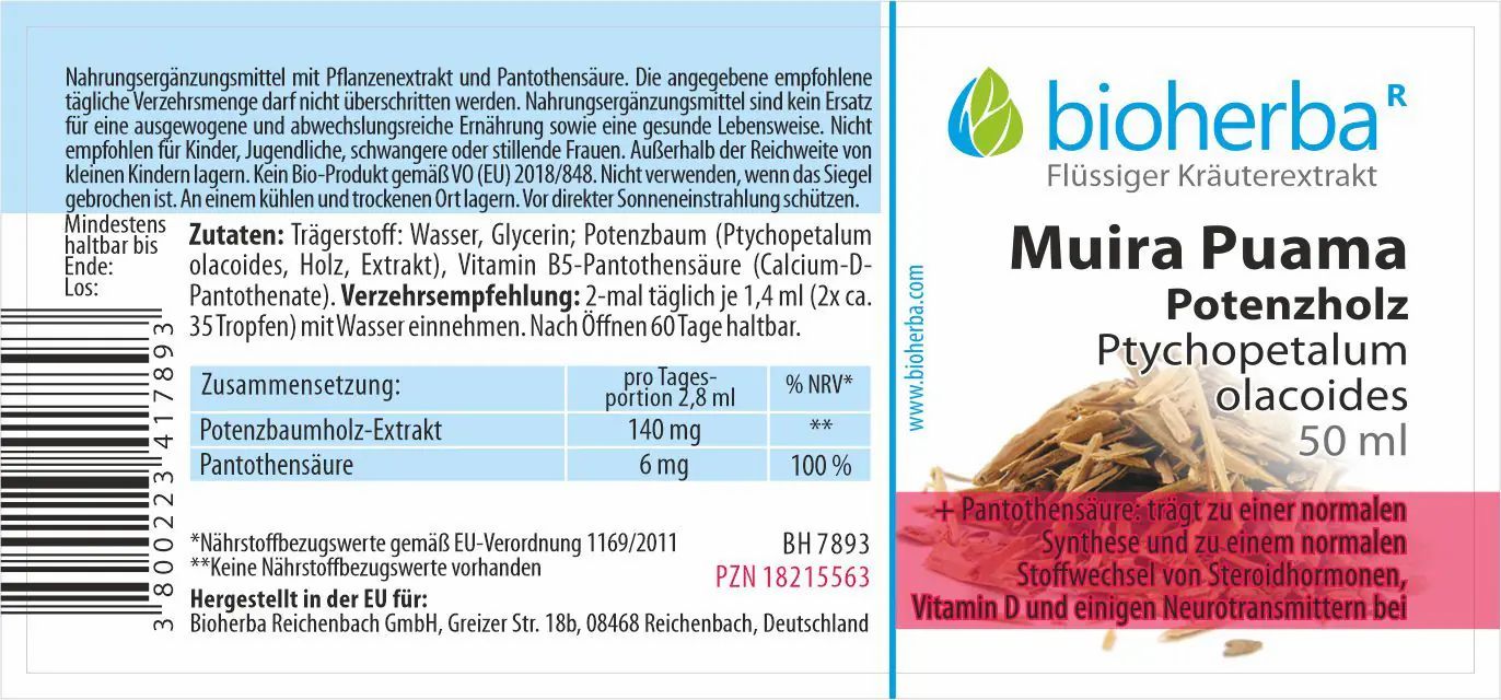 Bioherba Muira Puama Potenzholz Ptychopetalum olacoides Tropfen Tinktur Extrakt