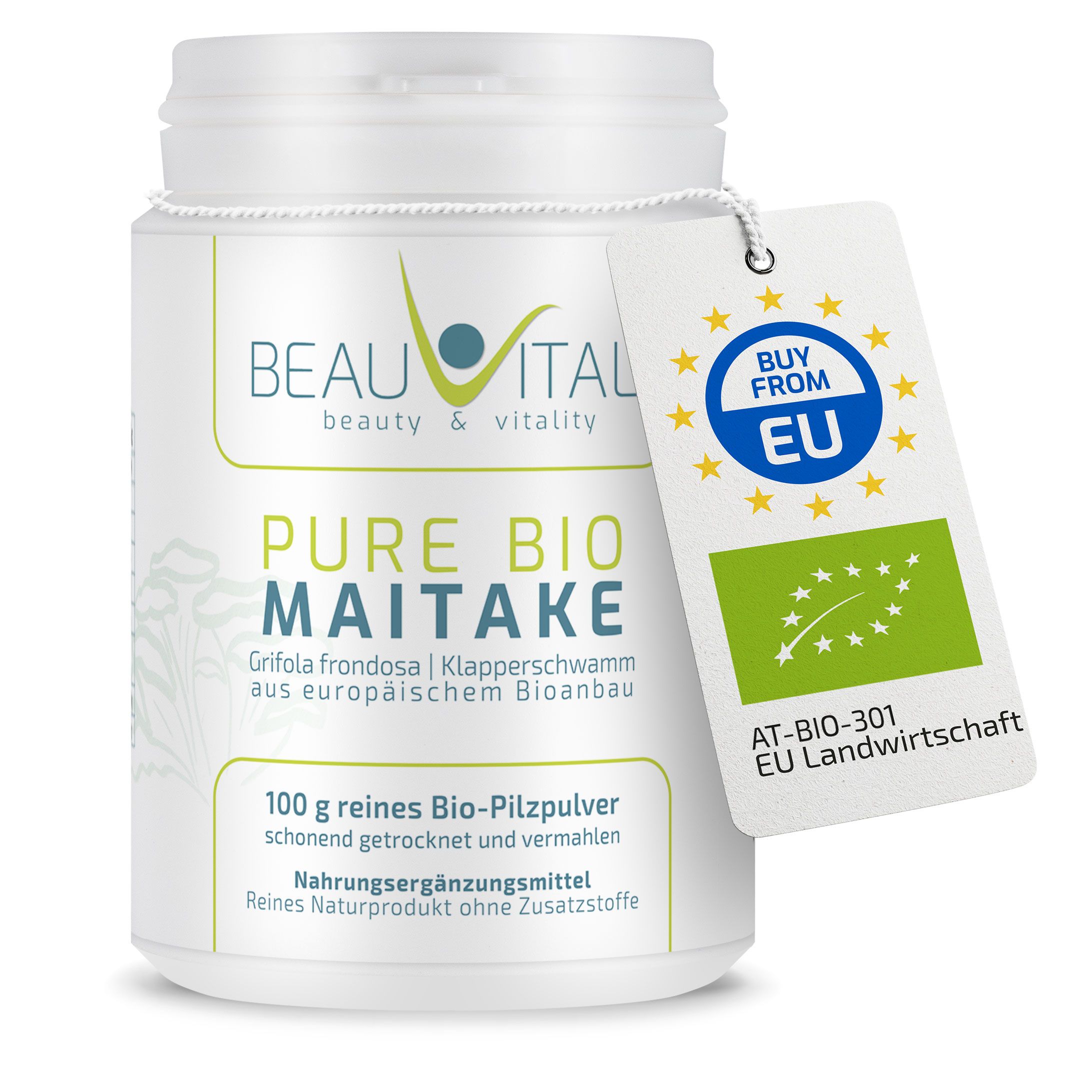 BEAUVITAL® Pure Bio Maitake Pulver, Klapperschwamm (Grifola frondosa) aus EU-Anbau