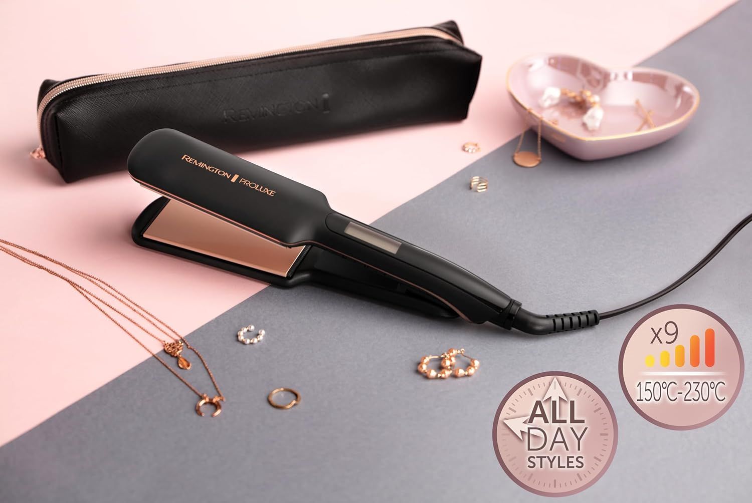 REMINGTON Haarglätter Glätteisen S9150B Proluxe extra breit Display OPTIheat